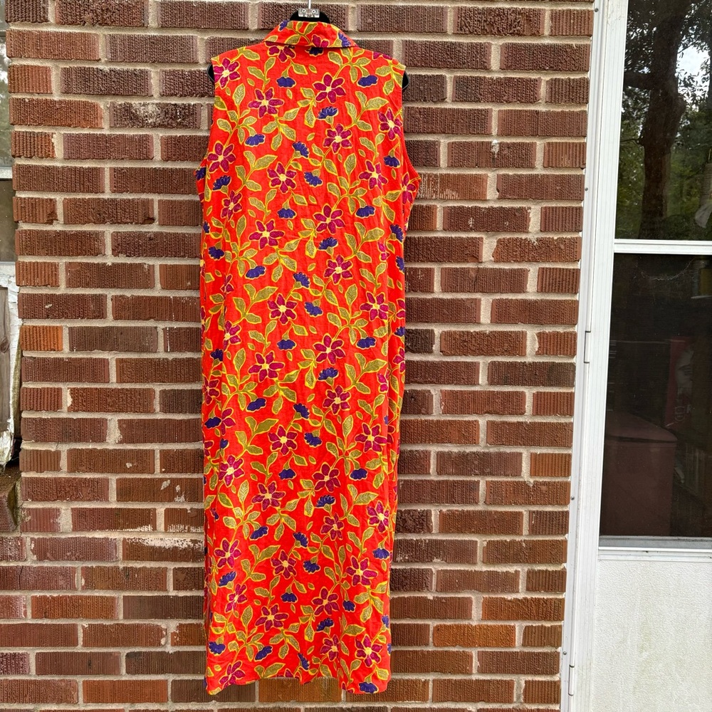 Studio C Plus sleeveless Linen Blend Maxi Button Up Orange Floral Dress Sz 16W - Picture 2 of 9